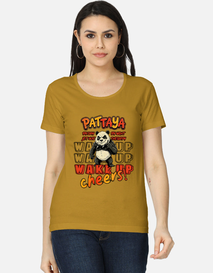 C-Labs Pattaya Wake Up Women's Classic T-Shirt Mustard Yellow Front_1_c_43_549c2a6a-1fcc-4e0f-8578-6455de7372a0