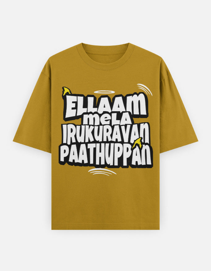 C-Labs Ellaam Mela Irukuravan Paathuppan Oversized Classic T-Shirt Mustard Yellow Front_1_c_43_87e2a27c-d83c-4d4b-9fda-e7bb24295201