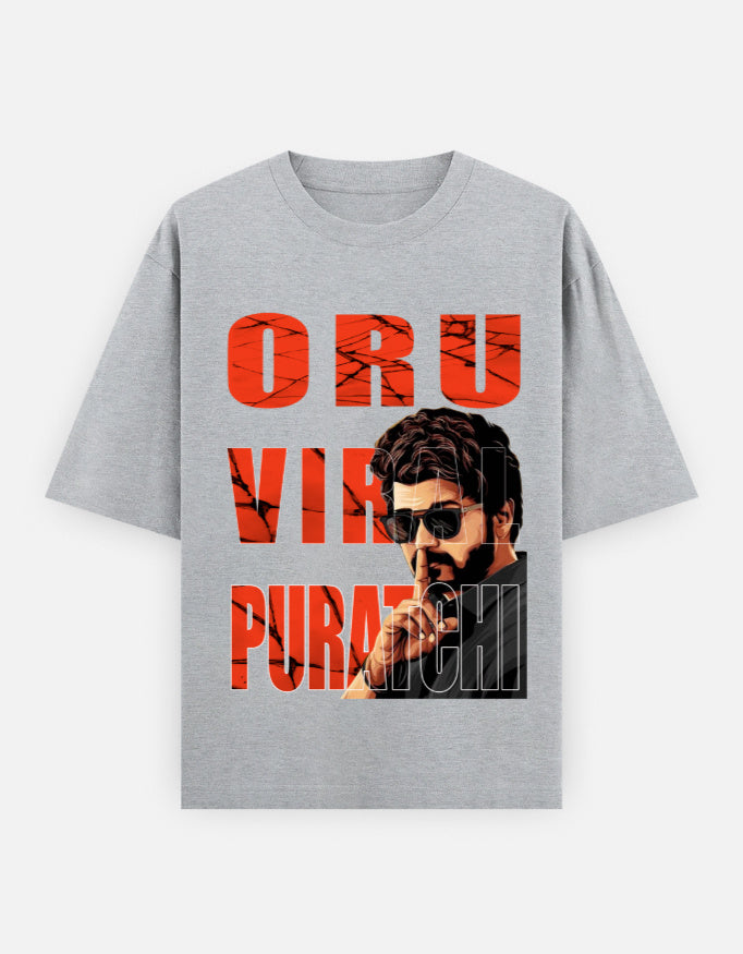 C-Labs Oru Viral Puratchi Oversized Classic T-Shirt Grey Melange Front_1_c_4_0bd8a49e-1f1e-4e78-b462-7d59424ad5a6