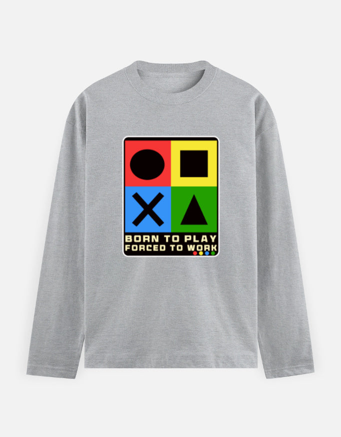 C-Labs Born to Play. Forced to Work Full Sleeve T-Shirt Grey Melange Front_1_c_4_7aff93a7-a7d2-44b7-8172-0f17003527d5