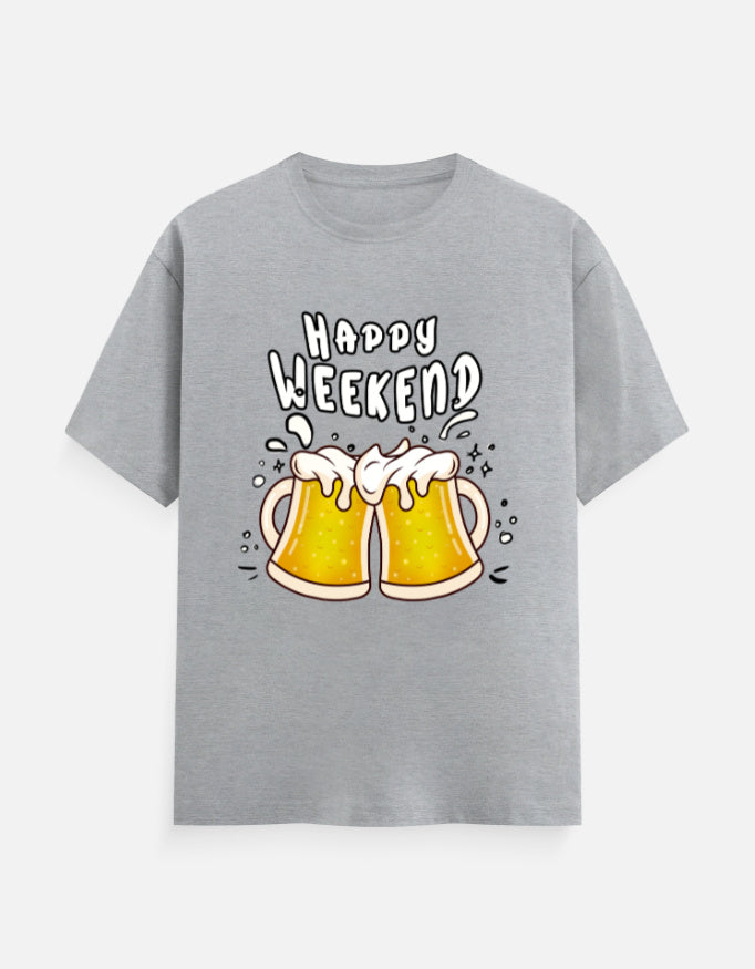 C-Labs Happy Weekend Classic Crew T-Shirt Grey Melange Front_1_c_4_cbc7ae43-aeb4-4fda-8d0a-01e5a25b00a2