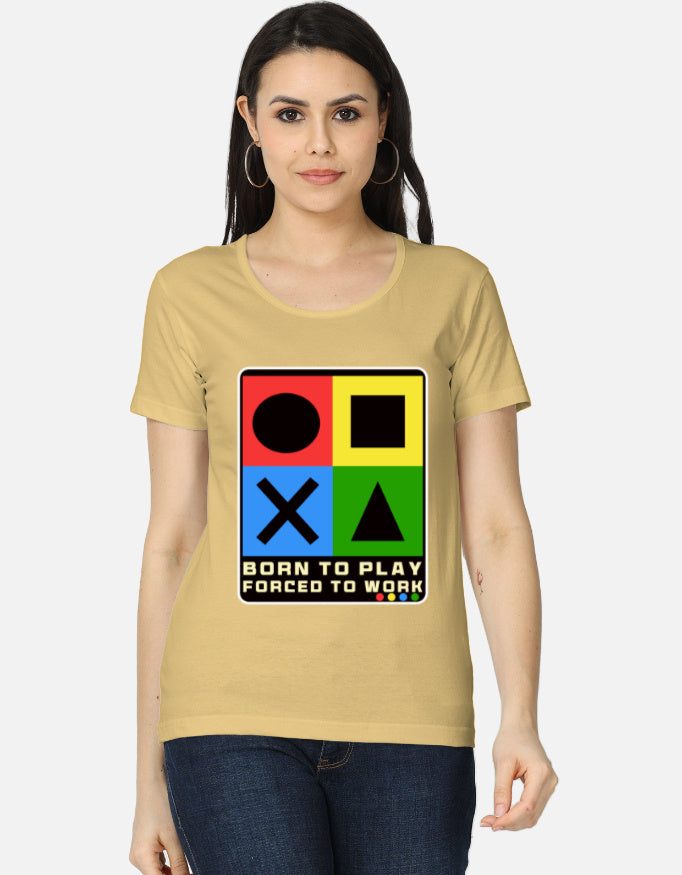 C-Labs Born to Play. Forced to Work Women's Classic T-Shirt Beige Front_1_c_51_7c14fe81-4e99-402c-9bea-c1e54e4fd8fb