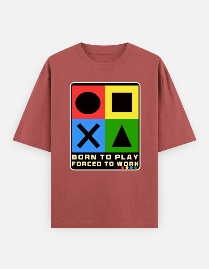 C-Labs Born to Play. Forced to Work. Oversized Classic T-Shirt Coral Front_1_c_52_c6f4e90c-faf0-4772-b851-529cd084627b