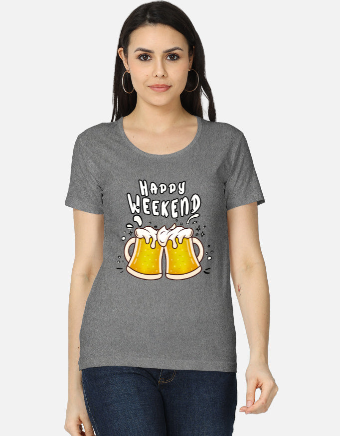 C-Labs Happy Weekend Women's Classic T-Shirt Charcoal Melange Front_1_c_5_86f87504-5fef-46df-922f-e3aa92fa2150