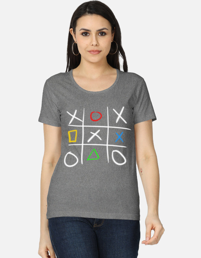 C-Labs Play Station XO Women's Classic T-Shirt Charcoal Melange Front_1_c_5_ed7024f6-364a-4488-80ce-a1cfcb038ee3