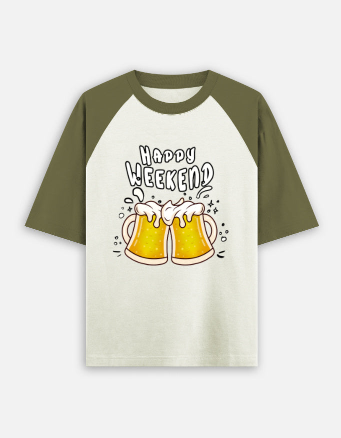 C-Labs Happy Weekend Oversized Classic T-Shirt Olive Green off white Front_1_c_70