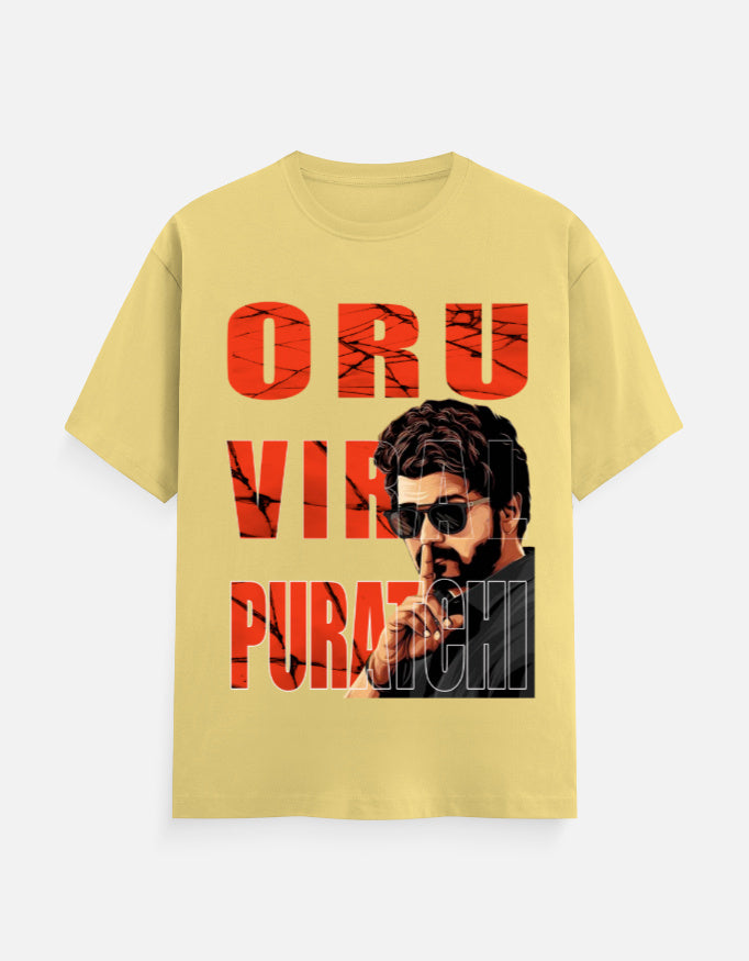 C-Labs Oru Viral Puratchi Classic Crew T-Shirt Yellow Front_1_c_7_1228486b-8436-4f16-99c2-824baeecb987