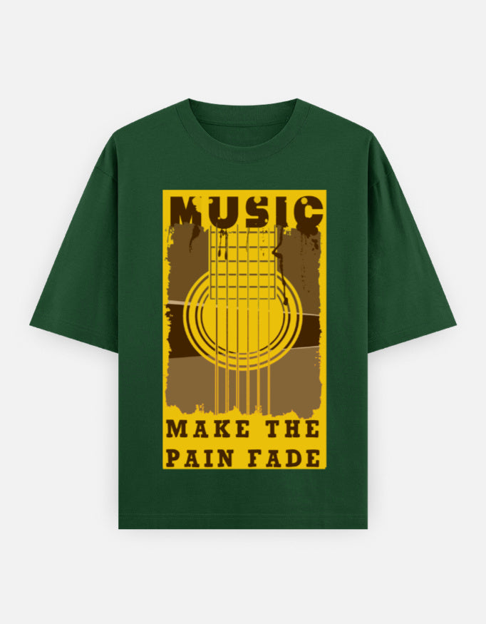 C-Labs Music Makes the Pain Fade Oversized Classic T-Shirt Bottle Green Front_1_c_8_8222b878-ea6e-467a-bea8-15159d9cac26