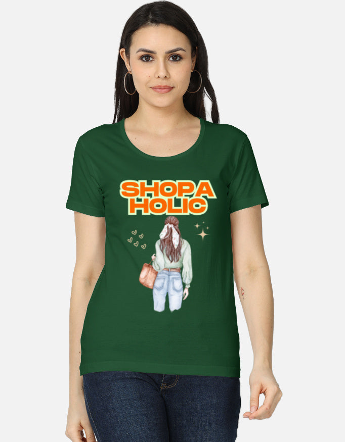 C-Labs Shopaholic Women's Classic T-Shirt Bottle Green Front_1_c_8_bbb5a1b4-e633-4aba-96d8-fd0b0efe972e