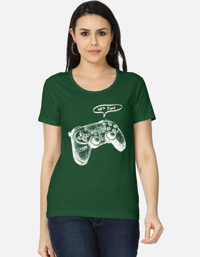 C-Labs Let's Play Women's Classic T-Shirt Bottle Green Front_1_c_8_d6fd7989-4e9c-4c47-b8f0-ddebbaacd7b1