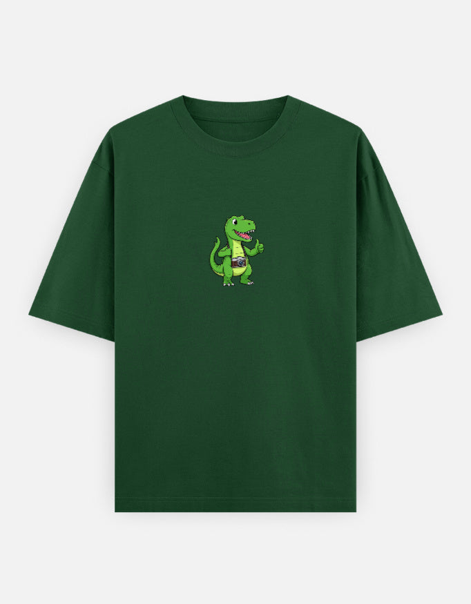 C-Labs Photographer Dinosaur Oversized Classic T-Shirt Bottle Green Front_1_c_8_f6581591-36cc-4252-ba43-cc2283252842