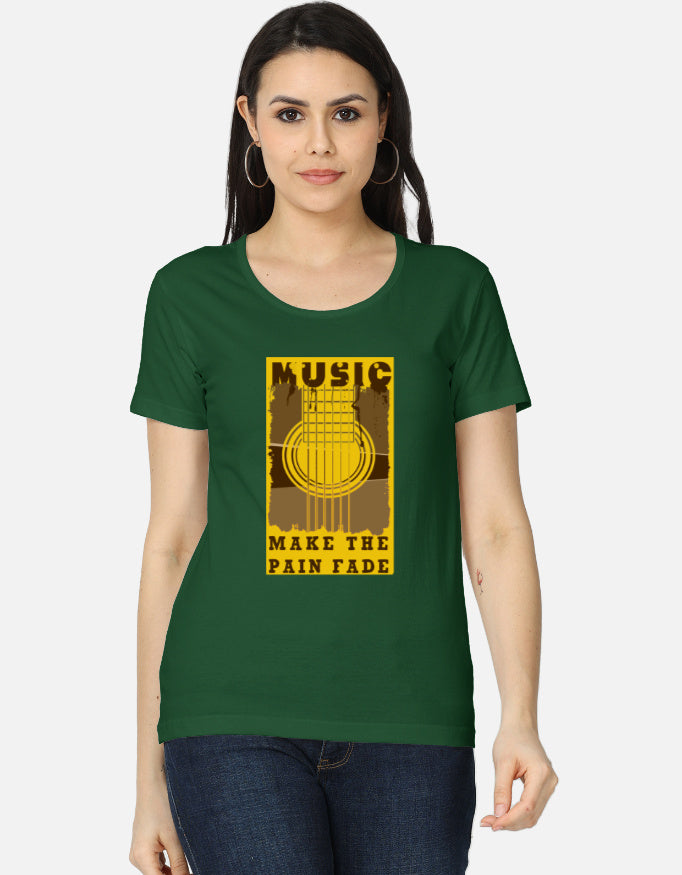 C-Labs Music Makes the Pain Fade Women's Classic T-Shirt Bottle Green Front_1_c_8_f6ad448e-2bb1-422f-b64f-36ff2fa66c40