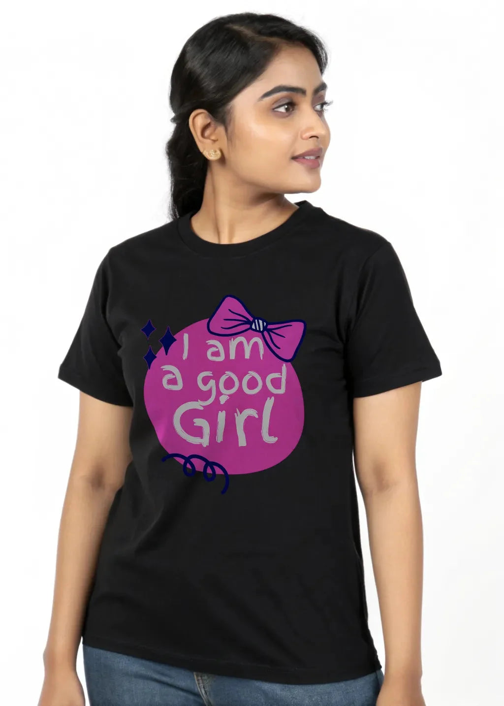 C-Labs Good Boy/Girl Classic Crew T-Shirt a-photorealistic-indian-female-model-wearing-a-bla