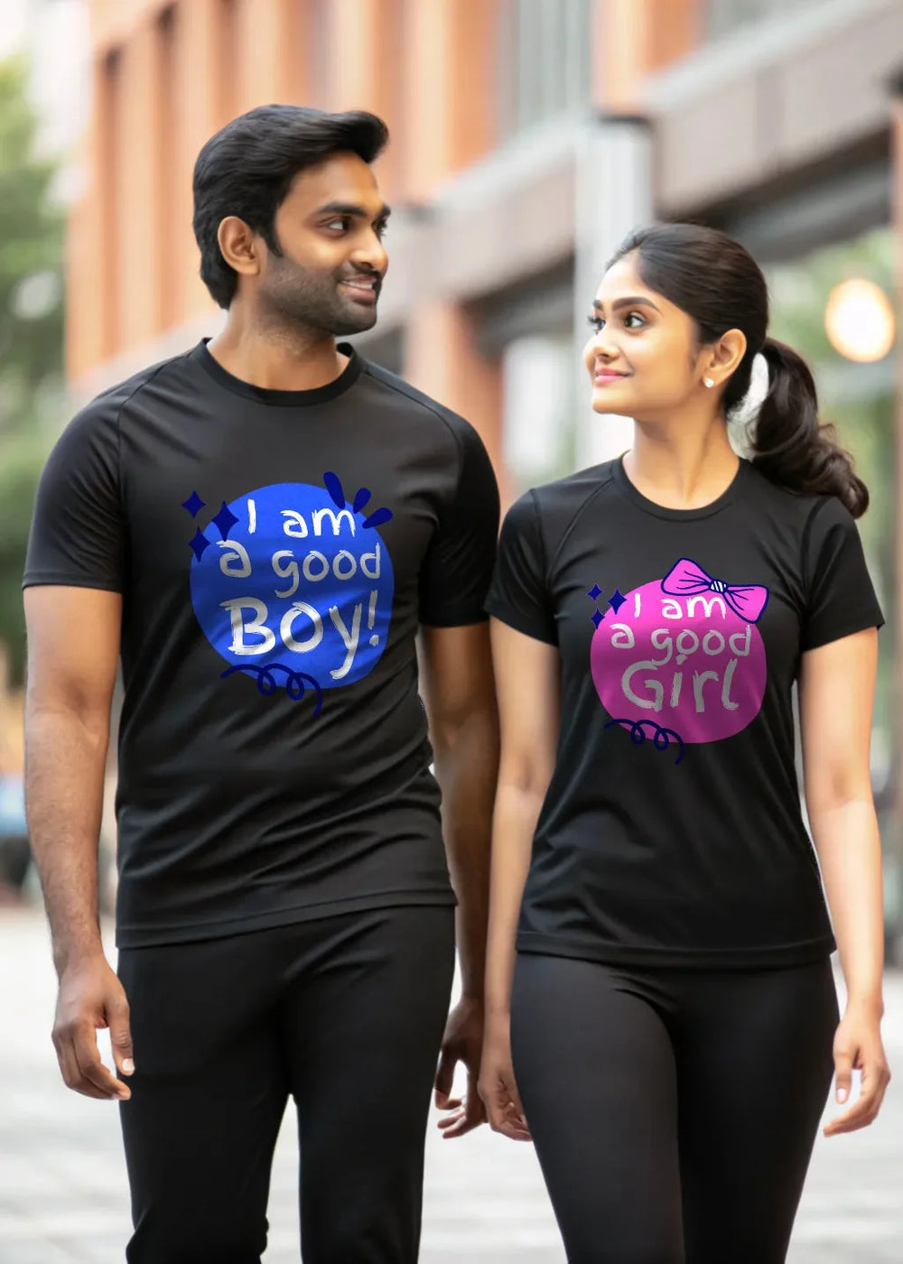 C-Labs Good Boy/Girl Classic Crew T-Shirt a-photorealistic-indian-male-and-female-couple-mod_3